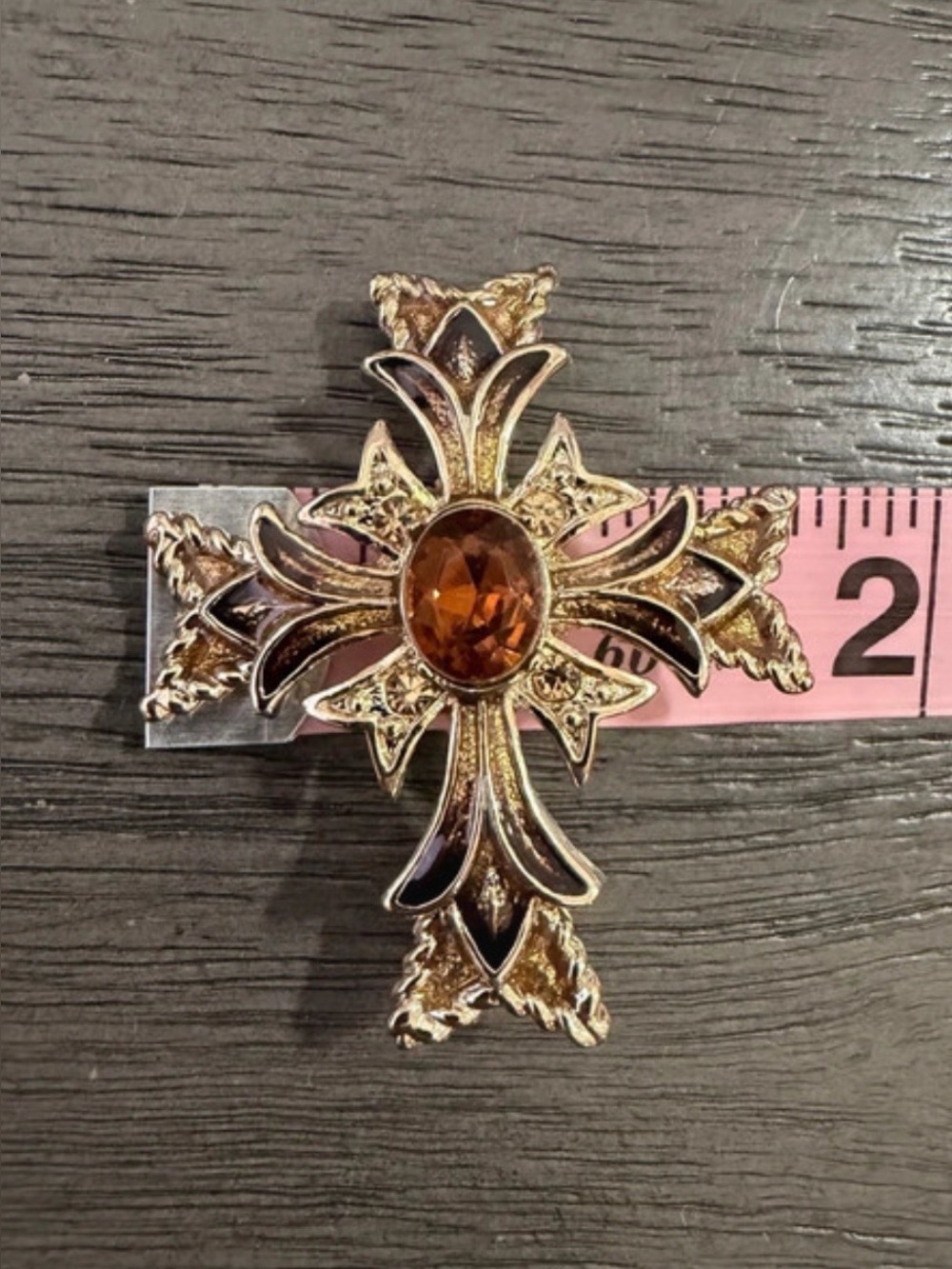 Vintage MONET Signed Maltese Cross Gold Tone Brooch Pin - Enamel, Rhinestone